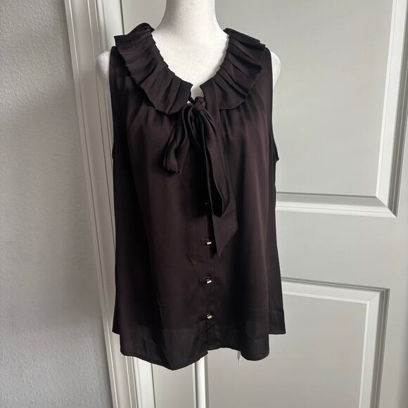Antonio Melani Chocolate Brown Silk Blend Sleeveless Top Peter Pan Collar Sz L - Picture 1 of 10